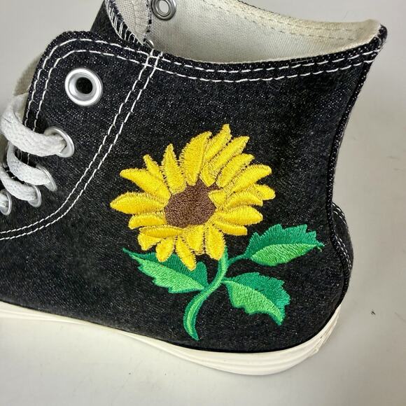 Converse Denim Embroidered Sunflower High Top Tennis Shoe Mens 8.5 Womens 10.5 - Picture 7 of 7